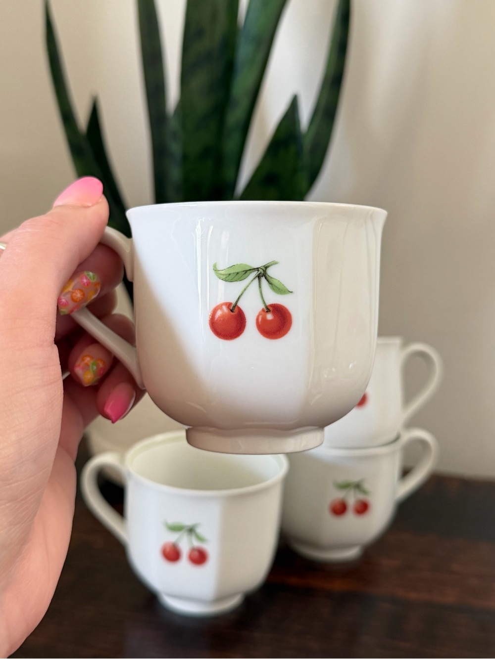 Cherry Porcelain Teacups by Heinrich Germany - Set of 4